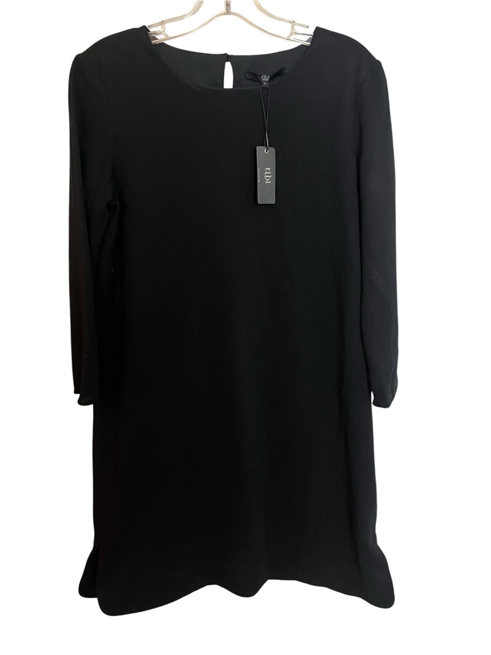 Tibi Bateau Neck Shift Dress Black L NWT Minimalist Capsule Quiet Luxury Career